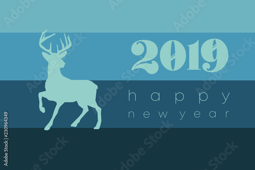 2019 gestreifte Grußkarte mit Tier in blau