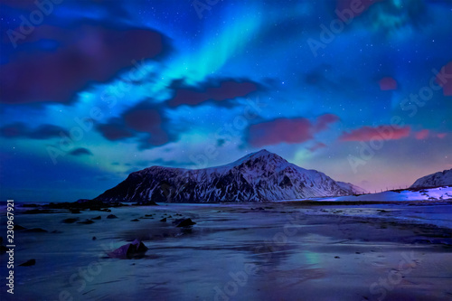 Aurora borealis northern lights. Lofoten islands, Norway © Dmitry Rukhlenko