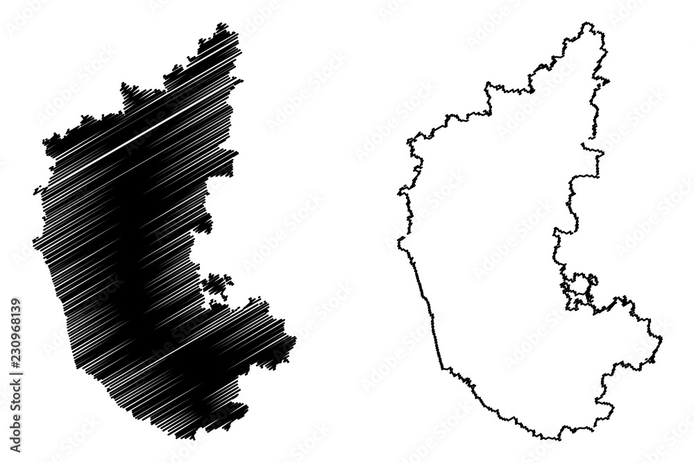 Karnataka (States and union territories of India, Federated states, Republic of India) map vector illustration, scribble sketch Karnataka state map