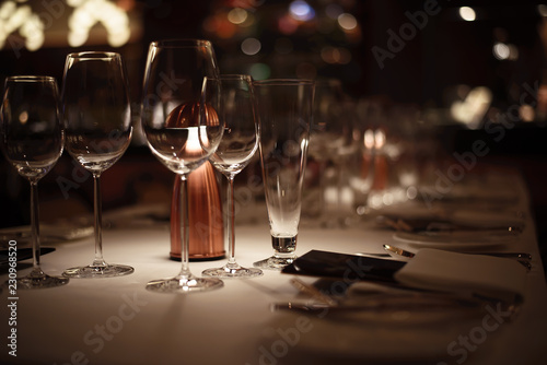 table setting in beautiful european restaurant