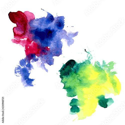 Green yellow and Blue-violet watercolor blot isolated on white background. Vector