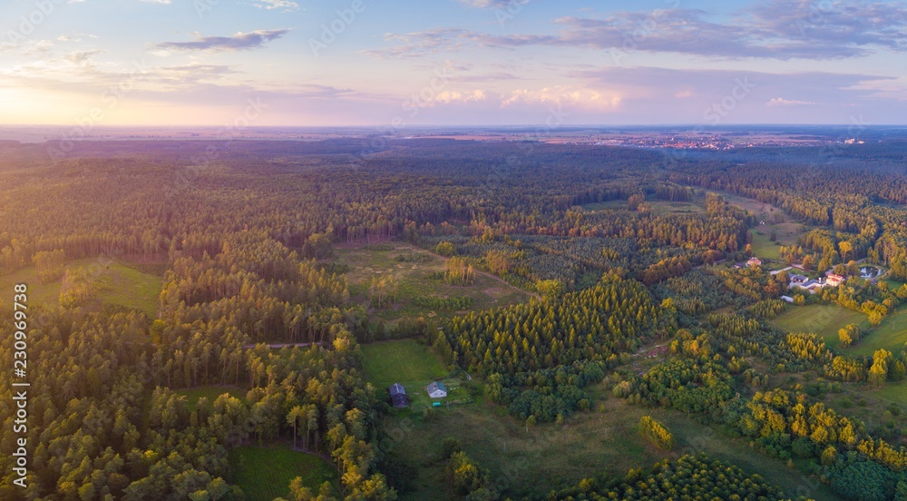 Aerial: FIelds in sunset light Aerial: FIelds in sunset light