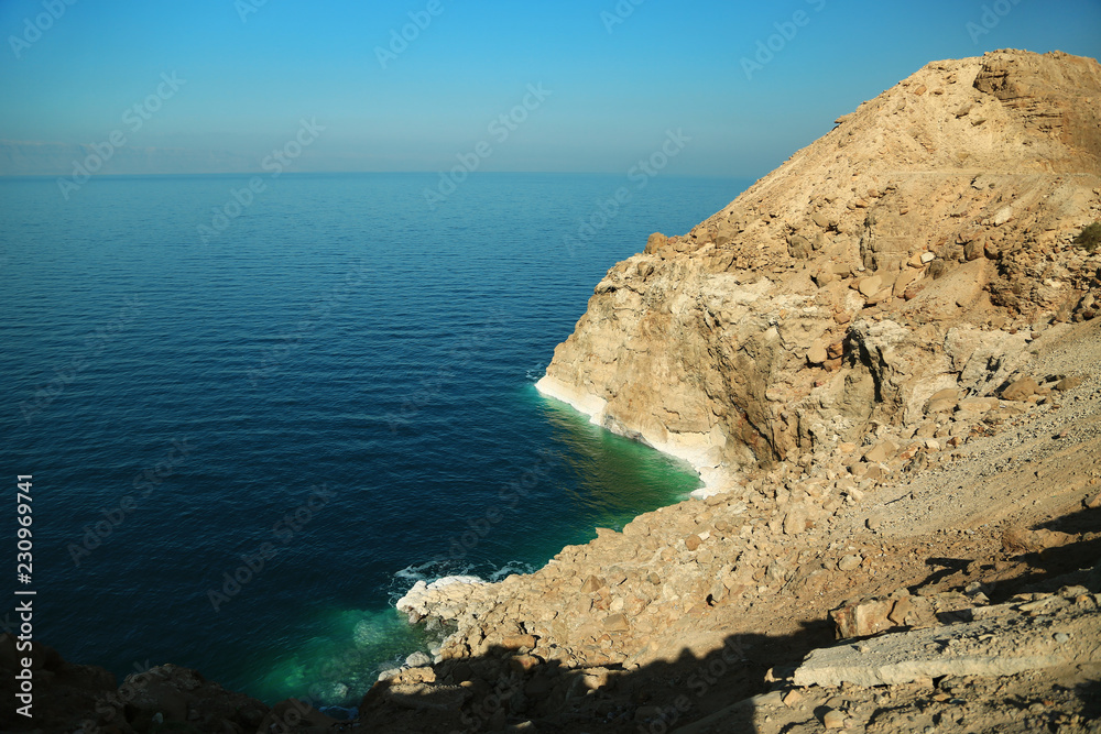 Rocky shore of Dead Sea in Jordan Rocky shore of Dead Sea in Jordan