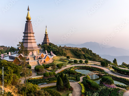 Phra Mahathat. Two chedis - Naphamethinidon and Naphaphonphumisiri, near the summit of Doi Inthanon. These two stupas are dedicated to the recently late king and his wife. © Oleksandr