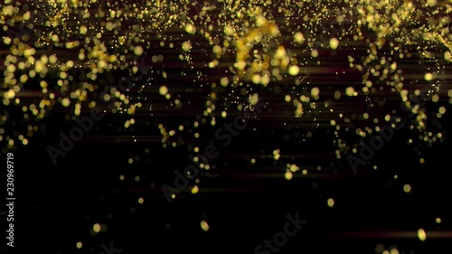 Beautiful background with falling gold particles. Gold particles twist into amazing spirals and whirlwinds.
