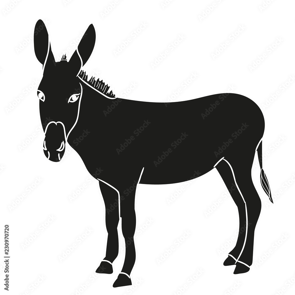  isolated silhouette of a donkey, black