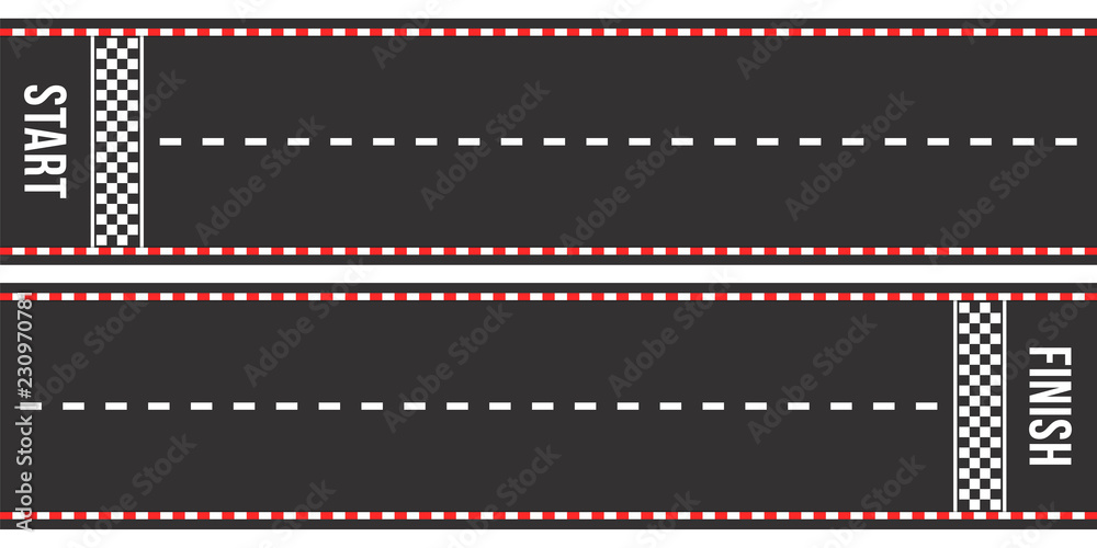 Fototapeta premium Karting racing roads. Start and finish lines. Asphalt roads or speedway with marking in top view