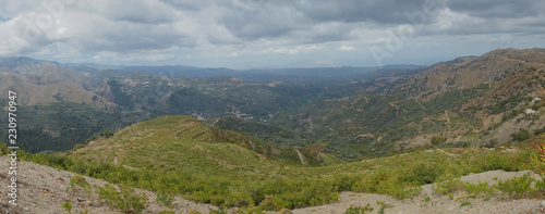 Hania, Crete - 09 26 2018: Mountain landscape Therisso. Beautiful panoramic view