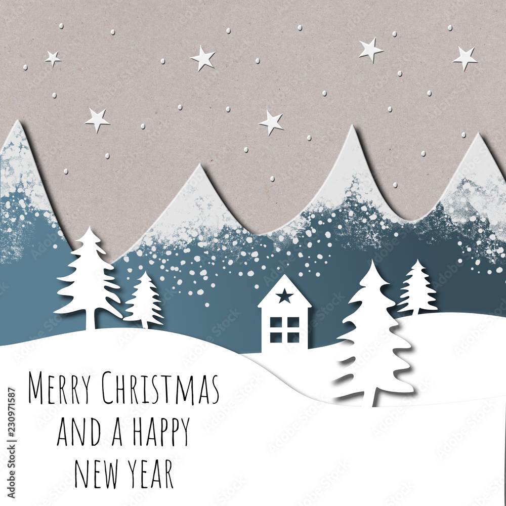 Artistic paper cut Christmas card design