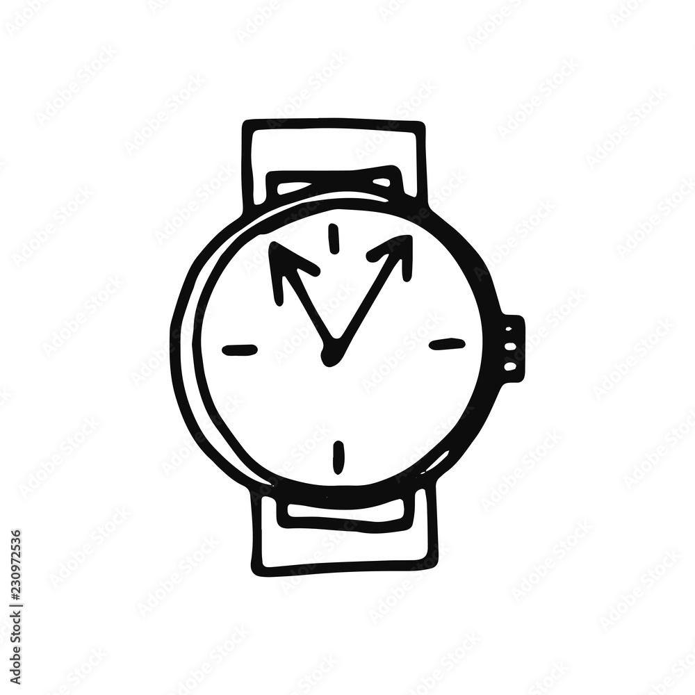clock icon. isolated object sketch black on white background