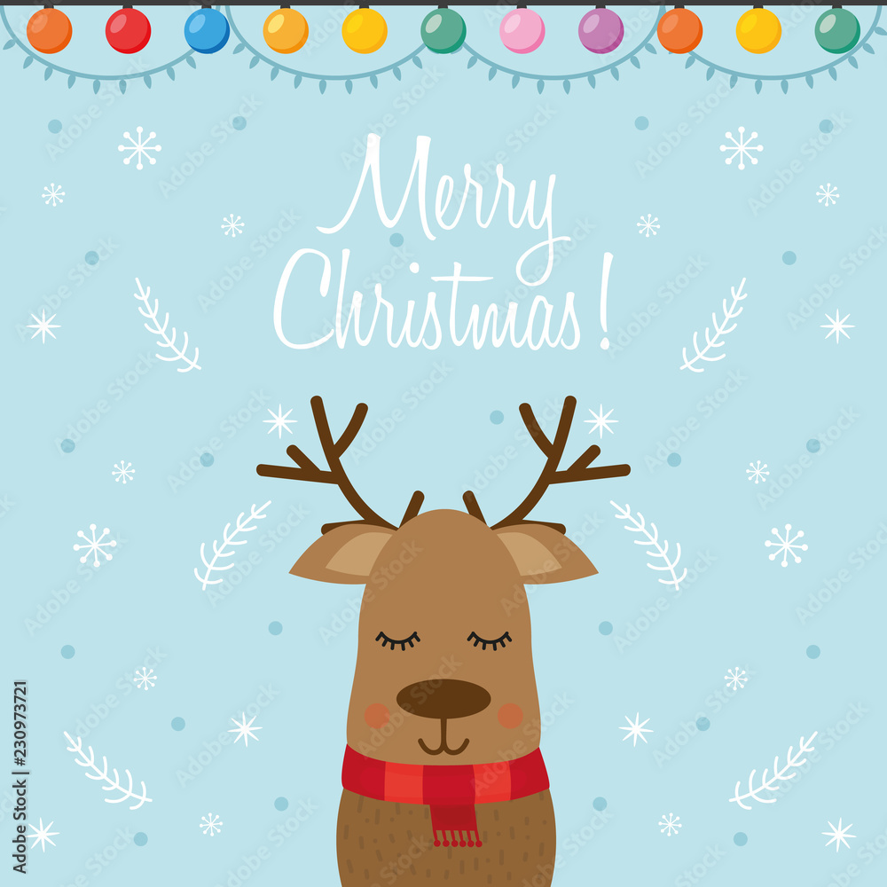 Merry christmas greeting card, cute deer with scarf, cartoon vector illustration. Merry christmas greeting card, cute deer with scarf, cartoon vector illustration.