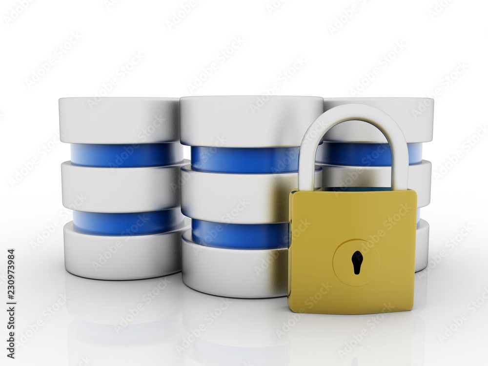 3d illustration Database storage security concept. Disk with lock 3d illustration Database storage security concept. Disk with lock