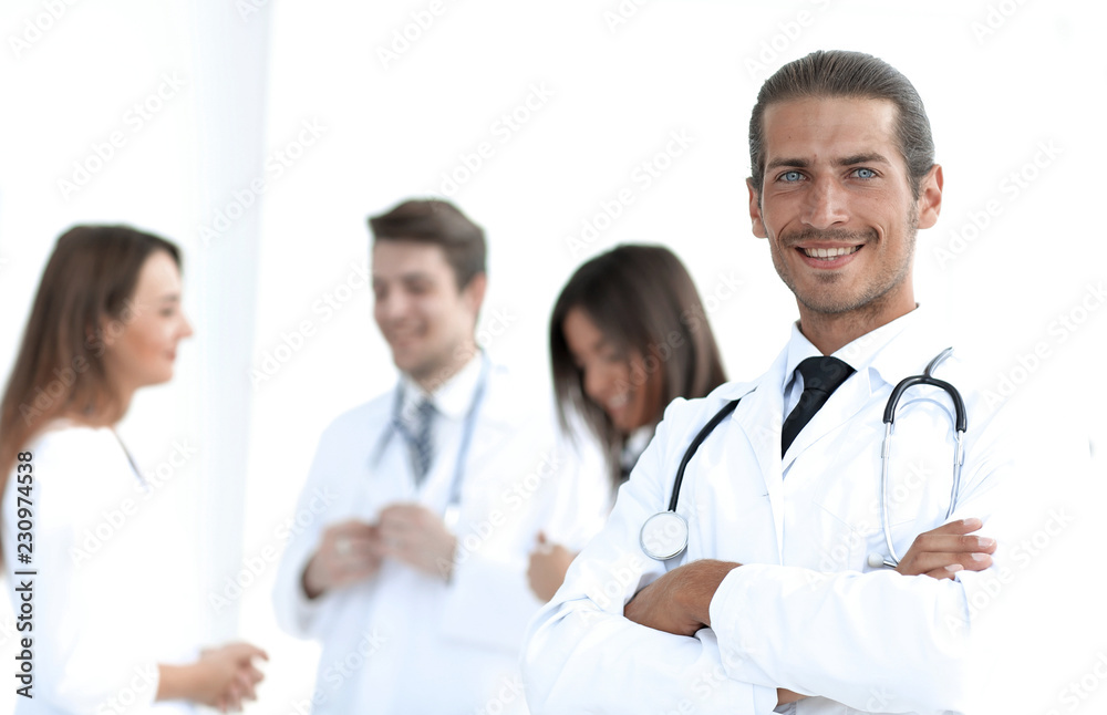 smiling doctor therapist on blurred background. smiling doctor therapist on blurred background.