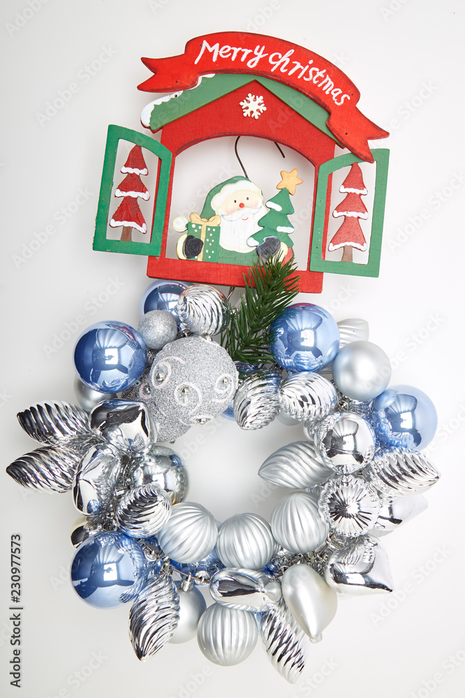 Merry Christmas ornaments in white background
