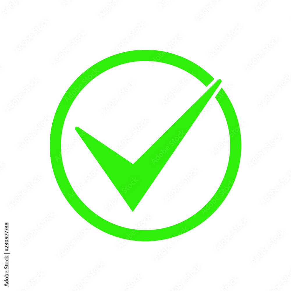 Green check mark icon. Tick symbol in green color, vector illustration. Green check mark icon. Tick symbol in green color, vector illustration.