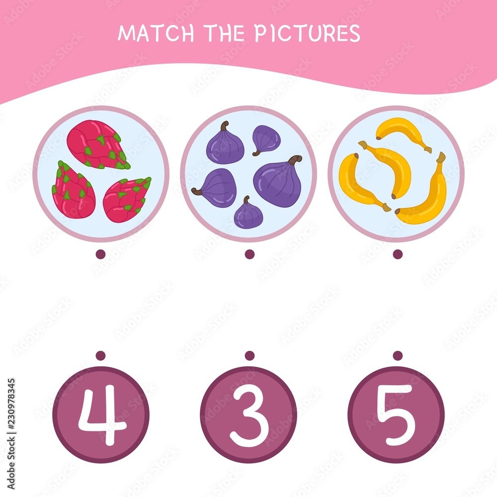 Counting educational children game, math kids activity sheet. How many objects task. Cartoon fruits.