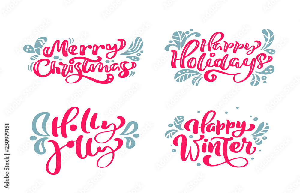 Set vector text Calligraphic Lettering Merry Christmas design card template. Creative typography for Holiday Greeting Gift Poster. Calligraphy Font style Banner