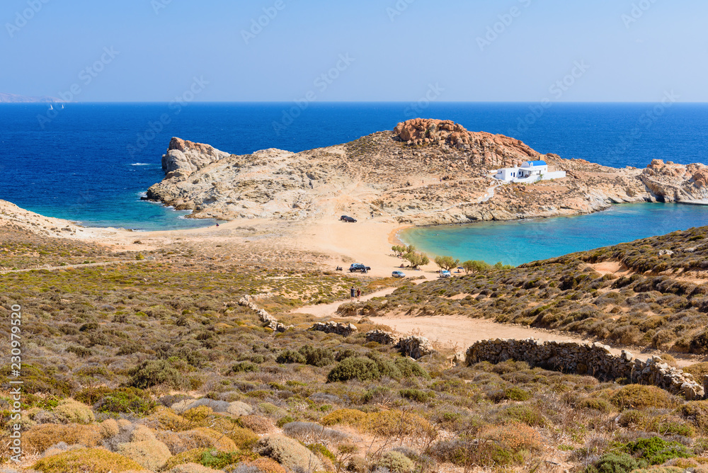 Agios Sostis beach, unique two-sided beach in Serifos, Cyclades, Greece