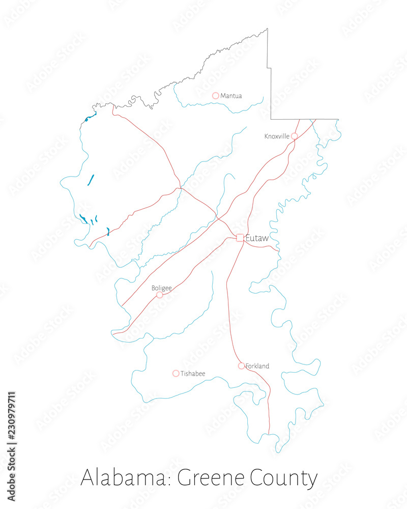 Detailed map of Greene county in Alabama, USA