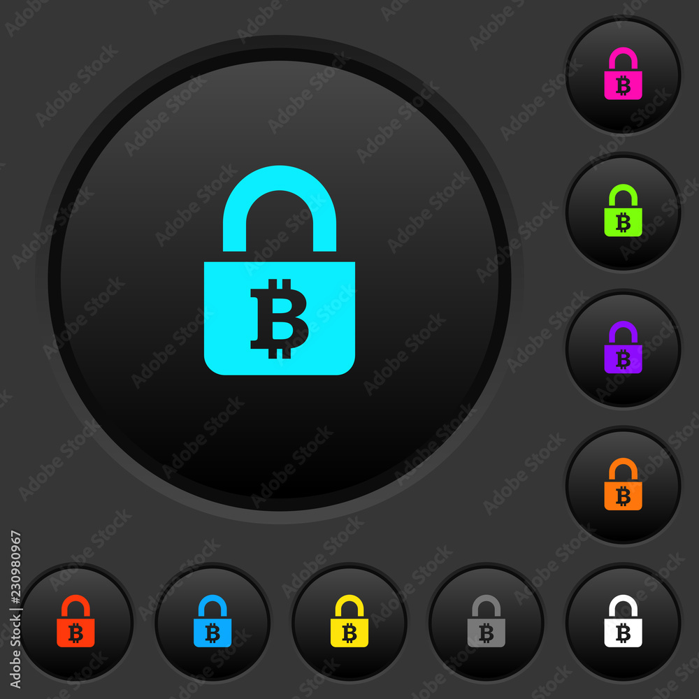 Locked Bitcoins dark push buttons with color icons Locked Bitcoins dark push buttons with color icons