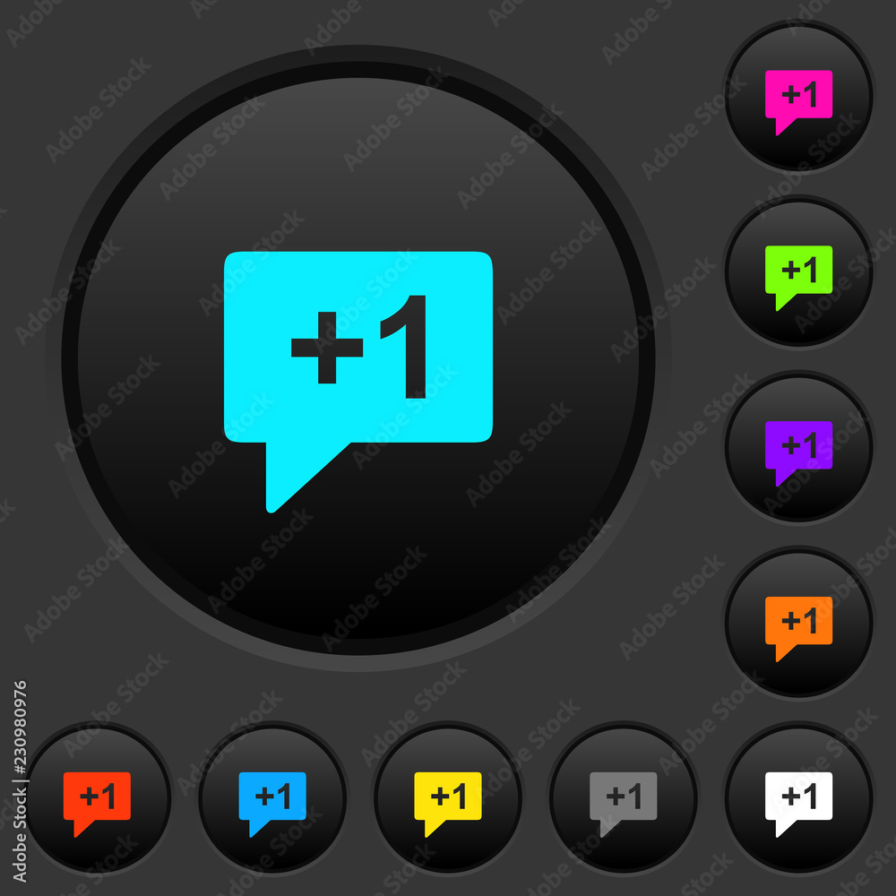 Plus one sign dark push buttons with color icons Plus one sign dark push buttons with color icons