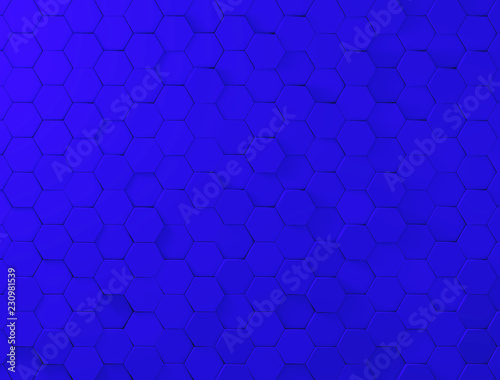 Beautiful abstract shiny light and wall background honeycomb in blue color © kugelwolf