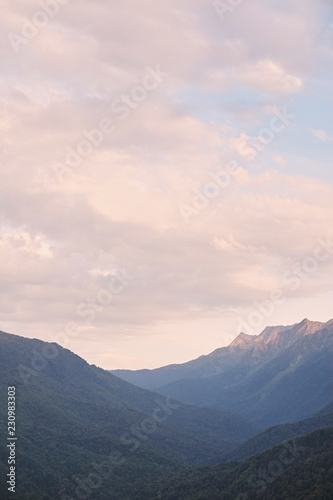 Spring mountain landscape. Resort Krasnaya Polyana Red Meadow . Sochi. Russia.