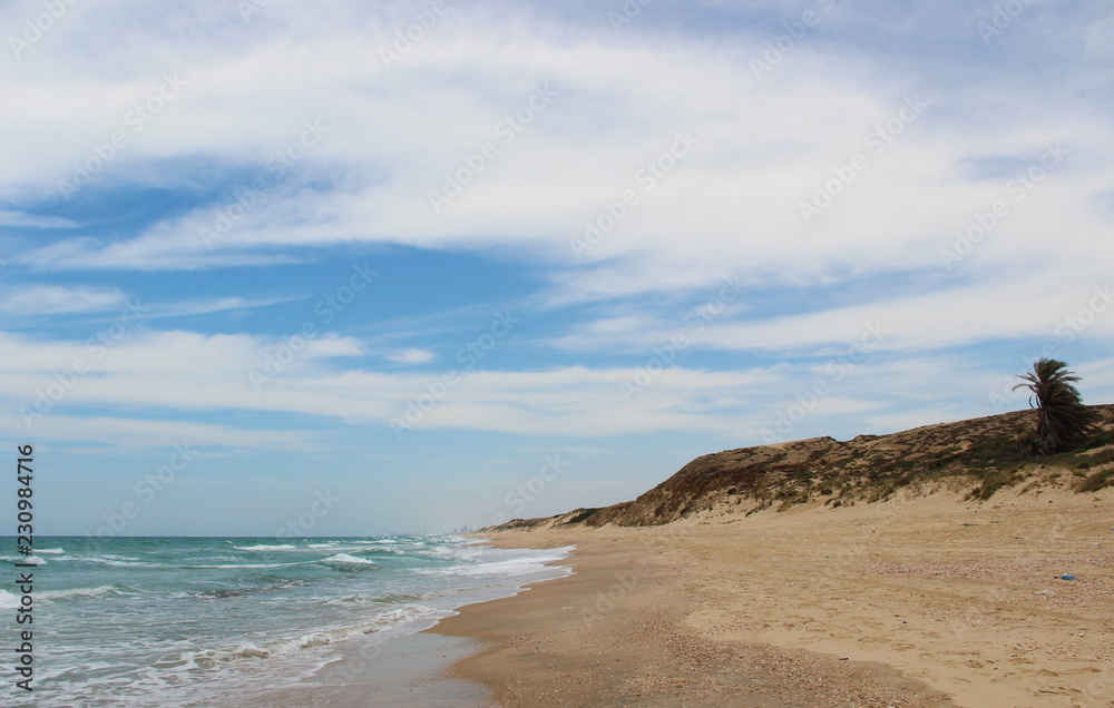 photo of the seashore in Israel, Mediterranean Sea, summer