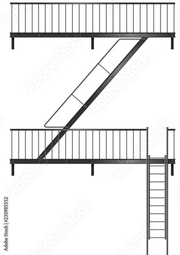 Fototapeta Drawing of the fire escape for the facade