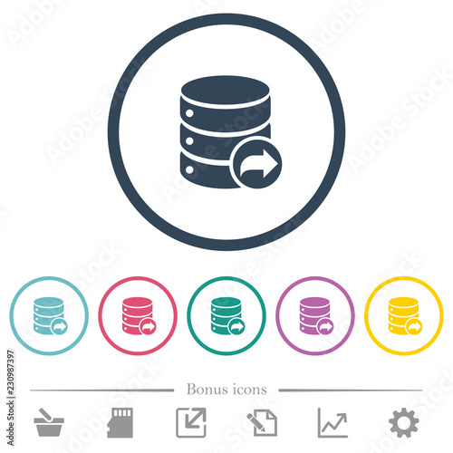 Database transaction commit flat color icons in round outlines