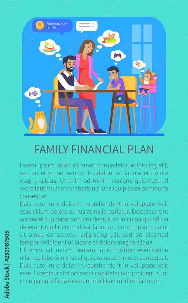 Family Financial Plan Poster Vector Illustration