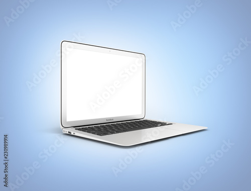 Modern laptop with empty screen isolated on blue gradient background 3d