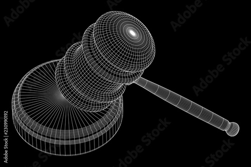 Gavel, hammer of judge or auctioneer. Wireframe low poly mesh vector illustration