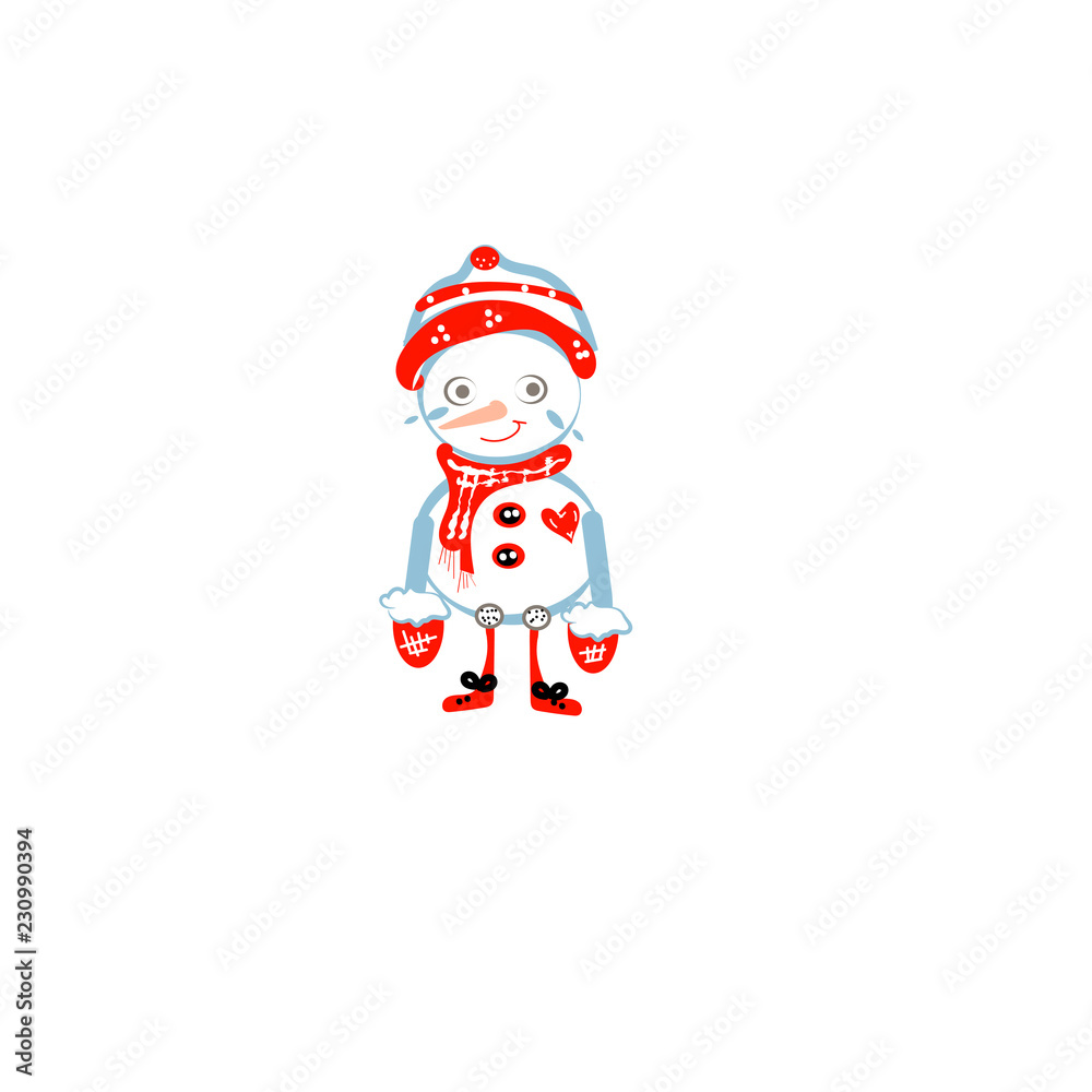 Fototapeta premium Cute Snowman and inscription Let it snow. Vecrtor Illustration can be used for kids t-shirt print, christmas card etc.
