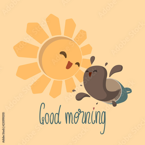 vector illustration of coffee bird and sun