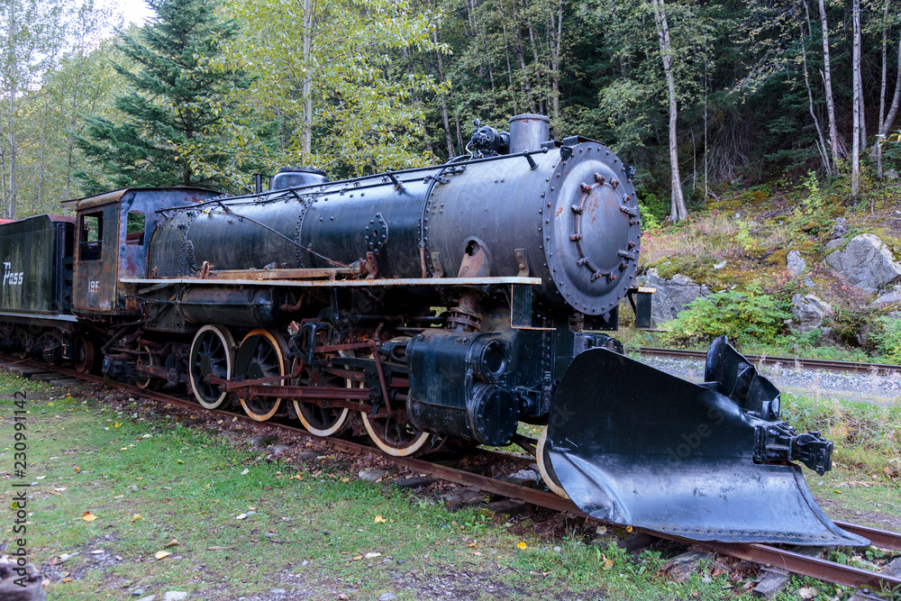 Naklejka premium September 13 2018, Skagway Alaska. Historic white pass train of the gold rush in Skagway Alaska