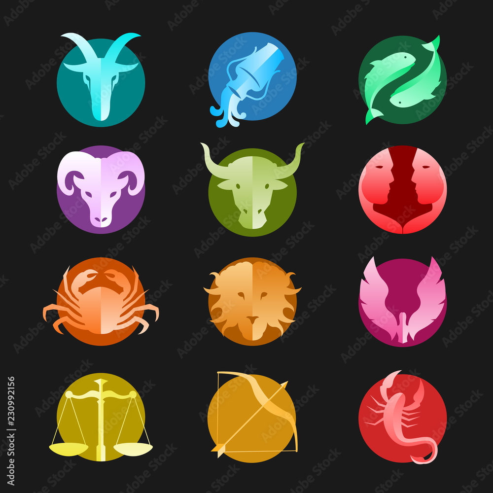 12 horoscope zodiac sign in circle vector set design - obrazy, fototapety, plakaty 