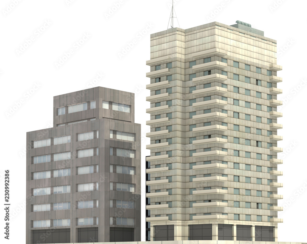 Fototapeta premium Modern buildings isolated on white background 3d illustration