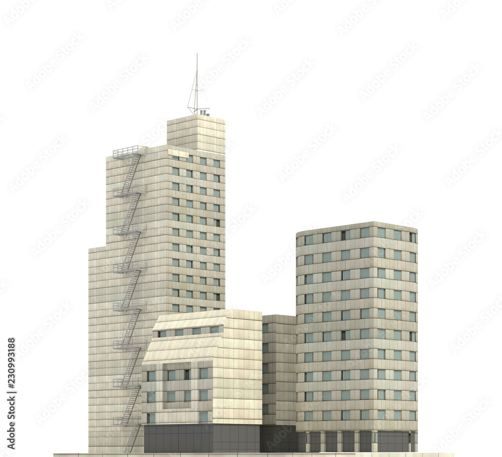 Fototapeta premium Modern buildings isolated on white background 3d illustration