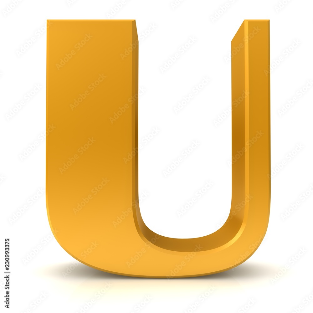 letter U gold 3d rendering