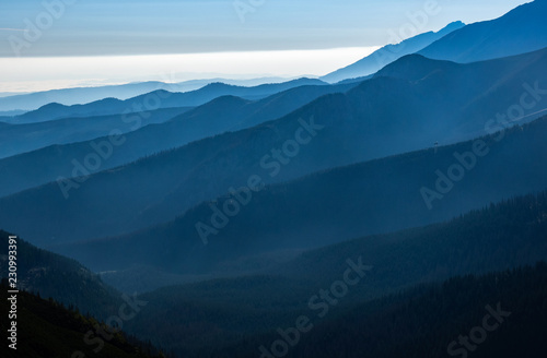 Looking over the Tatra Mountains from the summit of Giewont, 1894m, above the town of Zakopone, Poland photo