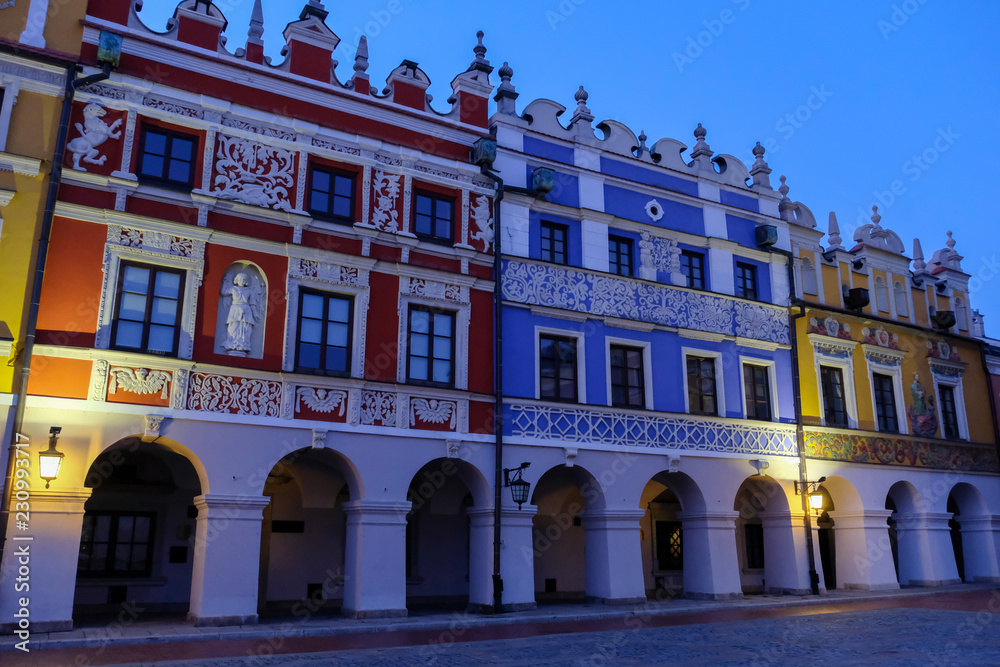 Colorful houses in Zamosc in Poland