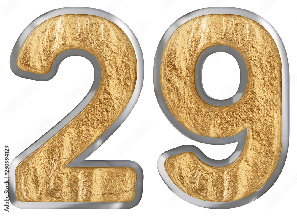 Numeral 29, twenty nine, isolated on white background, 3d render Numeral 29, twenty nine, isolated on white background, 3d render