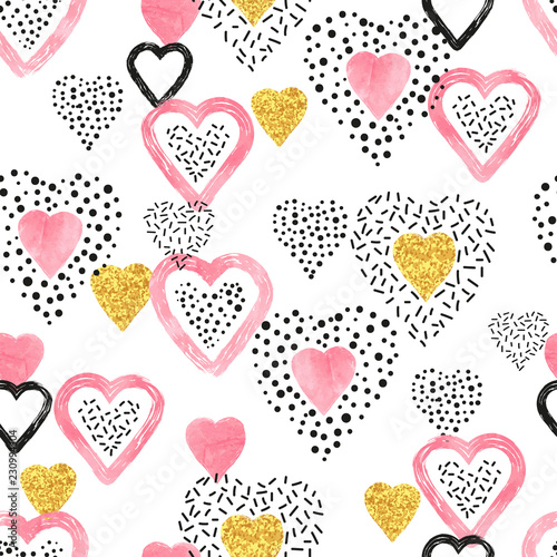 Golden and pink heart patte...