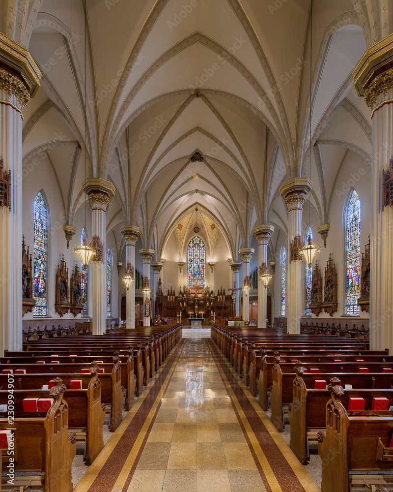 Interior of the historic Cathedral of the Immaculate Conception in Fort Wayne, Indiana