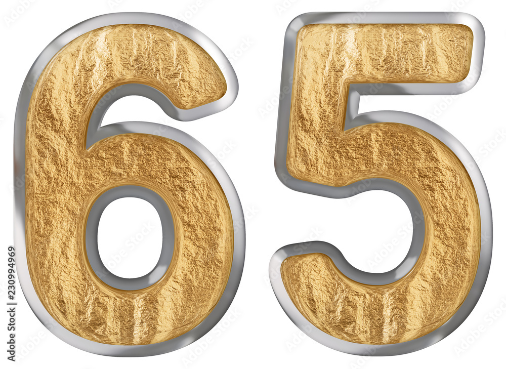 Numeral 65, sixty five, isolated on white background, 3d render Numeral 65, sixty five, isolated on white background, 3d render