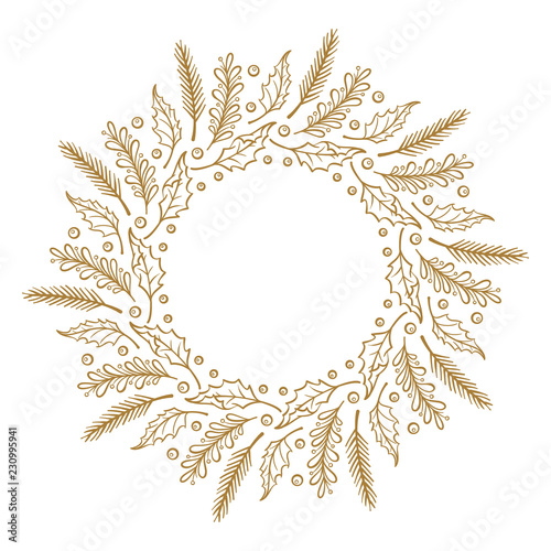 Vintage vector wreath frame with Christmas plants decoration