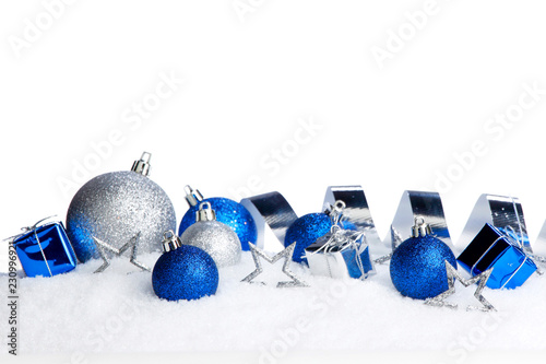Christmas decorations on snow
