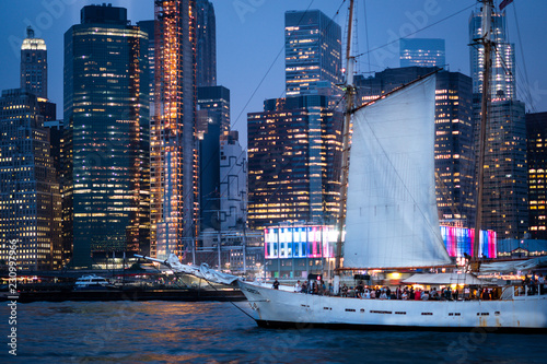New York, Boat, Yacht, Skyline, Night, New York City,