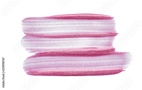 Pearly pink smear of lipstick or acrylic paint, on a white